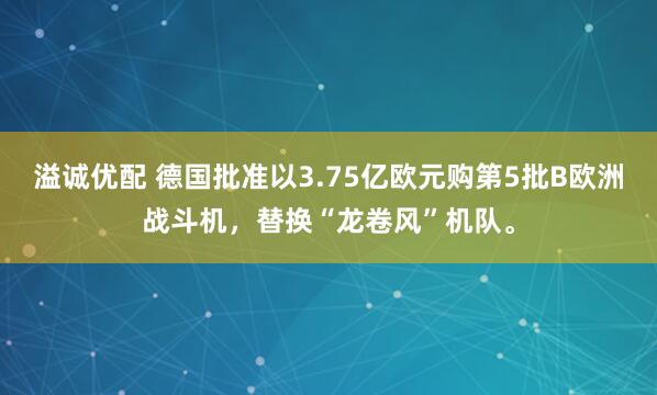 溢诚优配 德国批准以3.75亿欧元购第5批B欧洲战斗机，替换“龙卷风”机队。